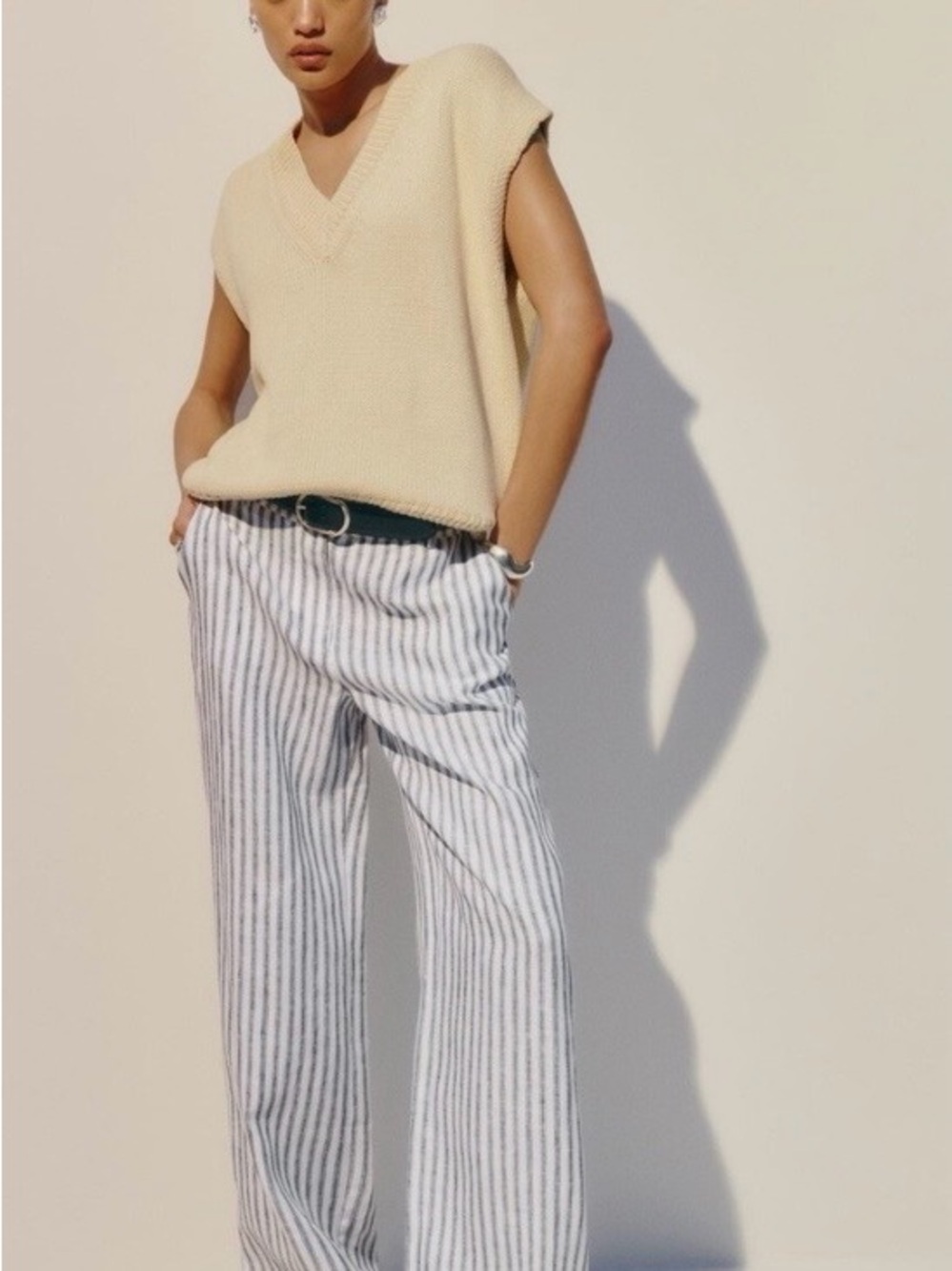 Reformation Striped Wide-Leg Pants in White & Gray